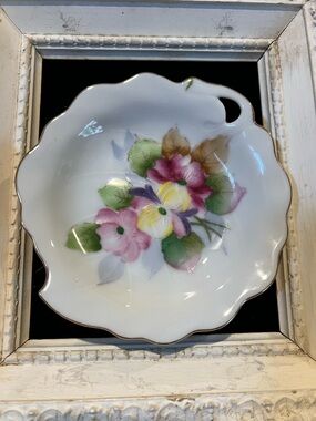 Hand-Painted Floral Porcelain Dish - Scalloped Gold Trim
